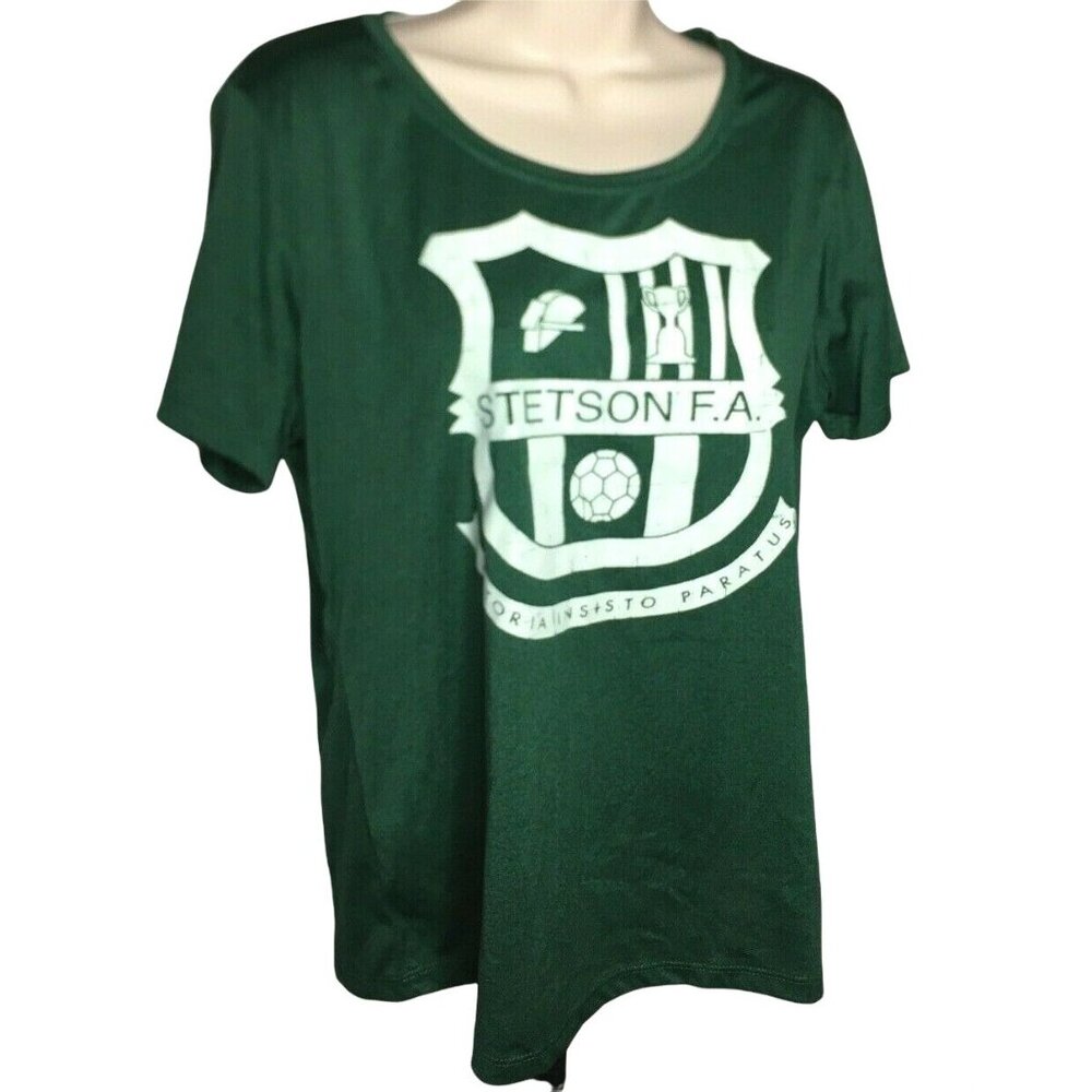 Stetson FA Soccer Club Tee Shirt Green Burnout Pattern Short Sleeve Size Large u